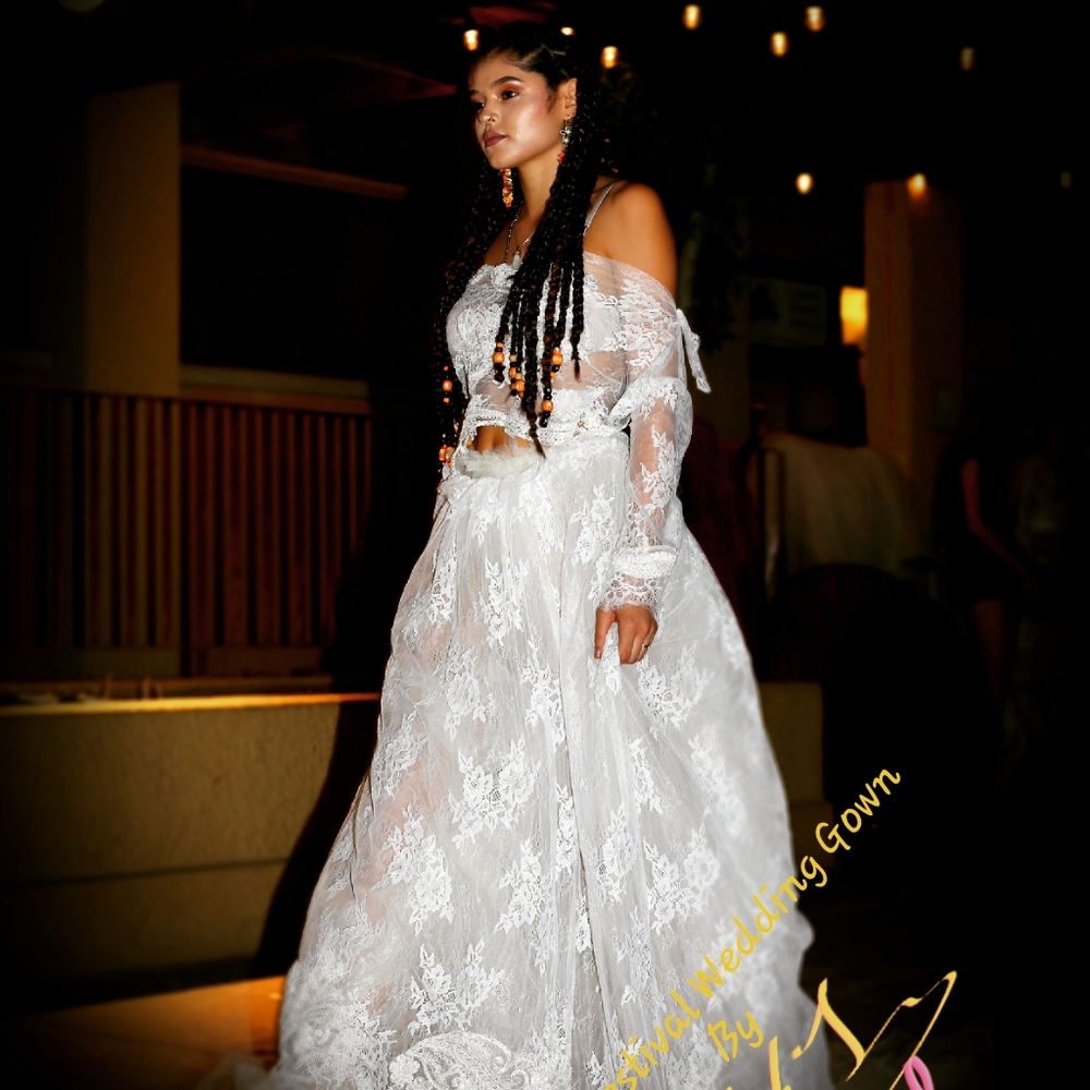 LEENAH Custom Order Boho Lace Backless Wedding Gown Set